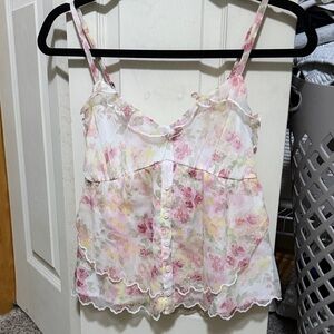Hollister Floral Pink and White Women's Top